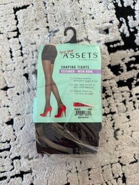 SPANX by Assets Shapring Black Wishbone Textured Tights Size 1 NEW NWT